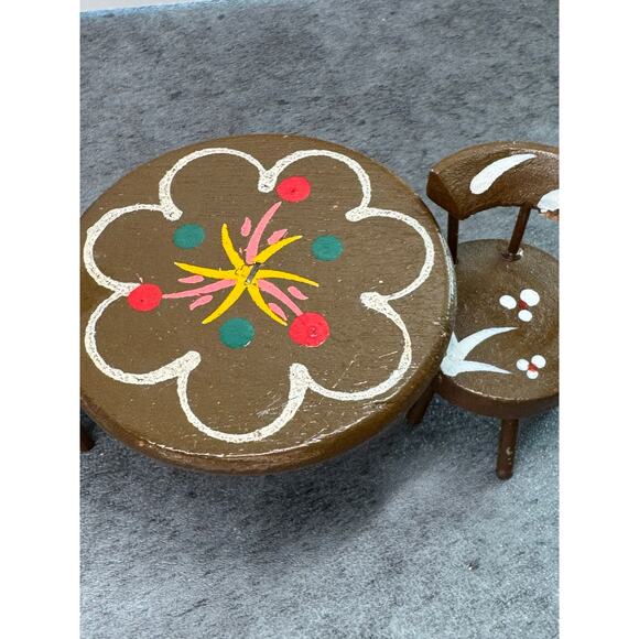 vintage dollhouse furniture table and two chairs set painted wood - Picture 4 of 7